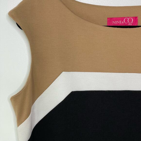 Nine Co Shift Dress Sleeveless Boat Neck Colorblock Brown Black Office Siren 14‎ - Picture 4 of 11